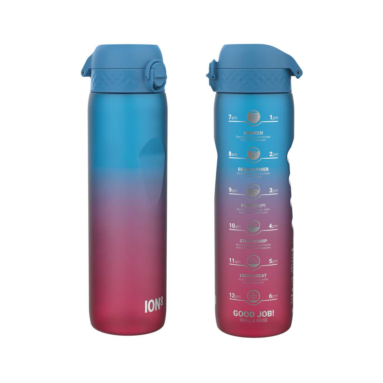 kolorowa butelka motivator z miarką motywacyjną do picia wody ION8 1000ml